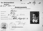 Children's identification card issued to eight-year-old Hilde Anker in December 1934, that was used in lieu of a passport when she travelled to England on a Kindertransport in 1939.
