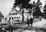 Street scene in the Foehrenwald displaced persons' camp.