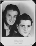 Christmas card portrait of the Jewish DP, Fritz Glueckstein, with his Christian aunt, Elfride Dressler, who helped take care of him during the war.
