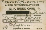DP index card issued to Zdenko Bergl when he arrived at the Cinecitta displaced persons camp.