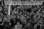 Jewish DPs at the Neu Freimann displaced persons camp participate in a demonstration calling for unrestricted immigration to Palestine.
