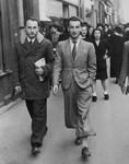 Two leaders of the Zionist underground, Mouvement de la Jeuness Sioniste, walk down a street in Grenoble.