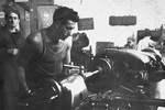 Emil Herskowicz trains at an ORT machine repair shop in the Landsberg displaced persons camp.