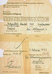 A permit issued to Mendel Rozenblit by the mayor of Munich, allowing him to move from Dachau concentration camp to Munich.