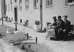Jewish DPs and baby carriages in the Bindermichl DP camp.