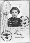 Children's identification card issued by the German police to Inge Engelhard, in which she has been given the middle name of "Sara" and declared stateless.