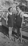 Portrait of German Jewish refugees, Moshe and Rachel Engelhard, at a beach in Portugal, while waiting to join their children in England.