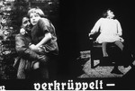 Propaganda slide featuring two images of physically disabled children.