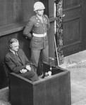 Former Nazi Party ideologist Alfred Rosenberg in the witness box at the International Military Tribunal war crimes trial at Nuremberg.