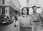 Artist Esther Lurie walks down on a street in Rome following her liberation and prior to returning to Palestine.