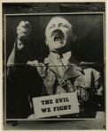 Panel from a 1944 exhibition in London, England, entitled "Germany- the Evidence" showing Adolf Hitler.
