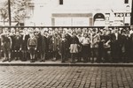 Pupils from the Rykestrasse Jewish school pose on a street in Berlin.