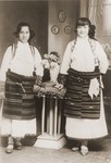 Portrait of two Jewish girls dressed in traditional Macedonian costume in a private home in Bitola, Macedonia.