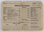 Buchenwald Concentration Camp Prisoner Data Card for Symcho Dymant.