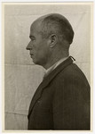 Mug shot of S.S. guard Fritz Becher stationed at Dachau, who was arrested when the camp was liberated by American forces on April 29, 1945.