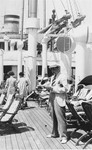 Passengers on the deck of the refugee ship MS St.