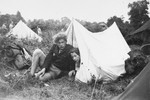 Benno Ginsburg (left) poses with a friend in front of their tent at a hachshara (Zionist collective) in Toulouse.