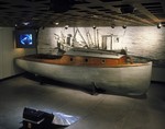 View of the Danish fishing boat and monitor on the second floor of the permanent exhibition at the U.S.