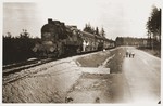 View of a repatriation train leaving Buchenwald.