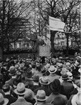 A speaker addresses a mass demonstration in Hyde Park to protest against the Nazi persecution of German Jews.