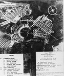 An aerial photograph of Buchenwald concentration camp showing targets and areas of saturated bombing.