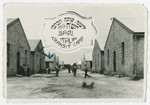 Jewish New Year's card depicting a view of the Bari DP camp.