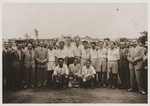 Group portrait of members of the S.J.C soccer team which won the Jewish Refugee Committee of Shanghai championship in 1943.