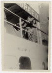 Fania and Henia Durmashkin look over the railing of the Greely while en route to the United States.