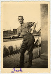 Portrait of Jack Hirkins, a non-Jewish POW who assited the Jewish prisoners of war obtain items that they needed.