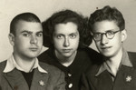 Close-up portrait of Joseph Dekalo, Dora Levy and Marcel Confino shortly before they were expelled from Sofia.