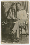 Studio portrait of Yehuda Bielski and his niece Shifra.