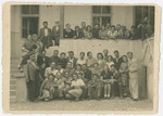 A group of Jewish displaced persons gathers in Italy prior to their immigration to Palestine.