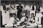 The Yugoslav team at the Maccabi games in Palestine poses in traditional folk costumes.