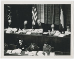 The justices work at their bench during the International Military Tribunal in Nuremberg.
