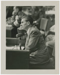 Original cation reads: Baldur von Schirach, once head of the "Hitler Jugend", (Hitler Youth Movement) on the stand in his own defense before the International Military Tribunal trials, in Nuremberg, Germany.
