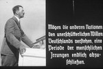9th slide from a Hitler Youth slideshow about the aftermath of WWI, Versailles, how it was overcome and the rise of Nazism.
