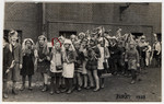 Children from the Jewish school in Koenigsberg line up in their Purim costumes.