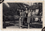 Female teenage Jewish refugees pose together outside in Langenbruck Switzerland.