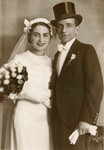Wedding portrait of Moshe and Ella (Kabilio) Finci.