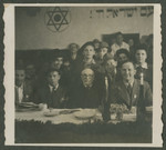 A group of Jewish displaced persons enjoys their first Passover  since liberation.
