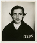 Identification photograph of Jewish Holocaust survivor Sali Berl taken following her liberation from Bergen-Belsen.