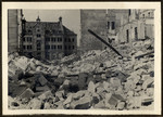Postwar view of a rubble-strewn bombed out street in Nuremberg.