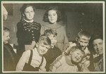 Group portrait of young children in the Lueneburg displaced persons center.