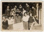 Group portrait of students in the Yeshiva Chochmei Tzorfat (scholars of France) in Aix-les-Bains.