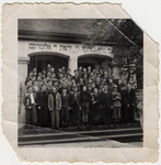 Students pose for a group shot outside the yeshiva in Montreux, Switzerland headed by Rabbi Botchko.