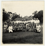 Group portrait of the men's soccer team in an enemy aliens' camp in Nyasaland, Africa.