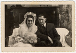 Close-up wedding portrait of a Jewish couple in the Landsberg displaced persons' camp.