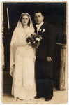 Wedding portrait of a Romanian Jewish couple.

Pictured is Eliezer Pollak (the uncle of the donor) and his bride Betta.