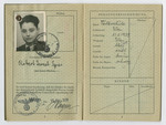 Identification papers issued to Robert Israel Spies stating he was born in Vienna on February 2, 1929.