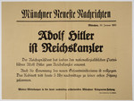 Poster announcing Hitler as the new Chancellor, dated the day after the election, 30 January 1933.